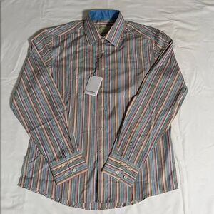 House Of Lords Multi Color Striped Men's Button Up Shirt